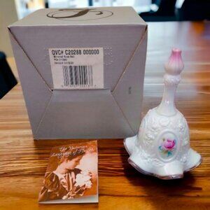 Fenton Milk Glass Iridescent Mirrored Rose Bell Artist Signed C Smith NWT